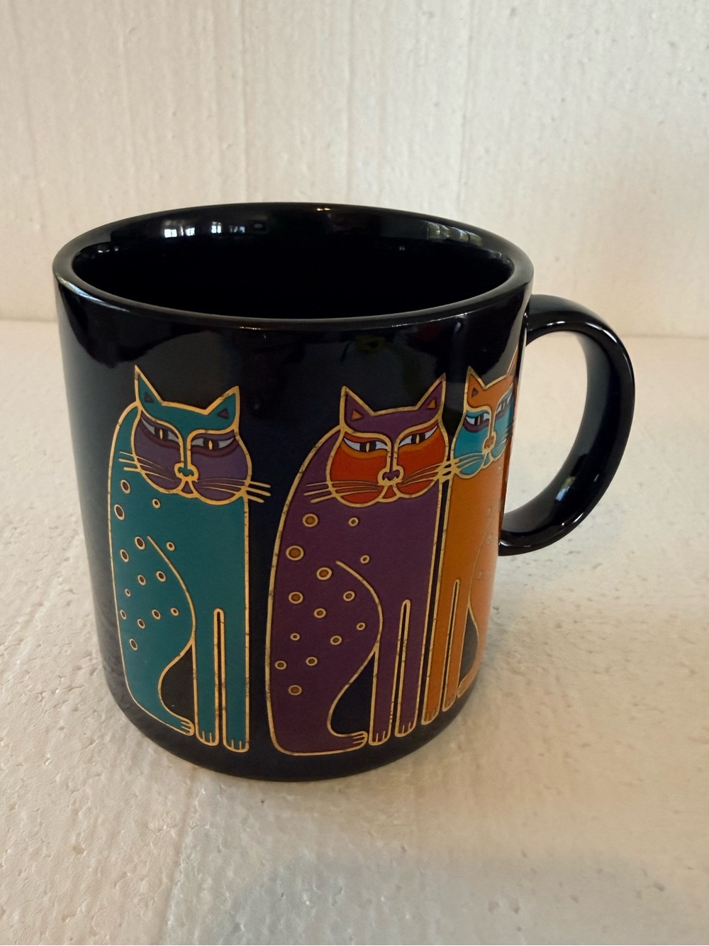 Laurel Burch Siamese Cats Coffee Mug  Black 3 Cats Collectors 3 3/4" x 3 1/3"